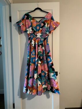 Floral V-Neck Midi Dress in Multi-Color